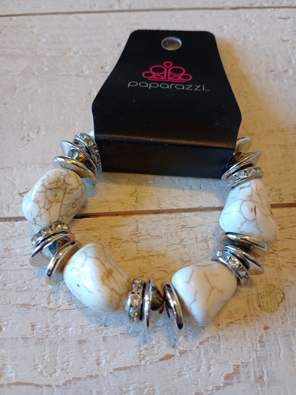 Paparazzi White Howlite Bead and Silver-Accent Stretch Bracelet